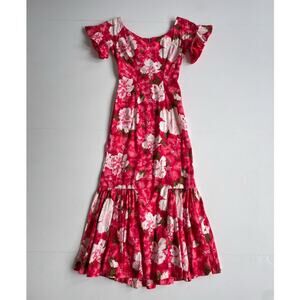 Vtg 60s 70s ANDRADE Ala Moana and Waikiki Floral Maxi Dress / Sz S Hawaii Tiki